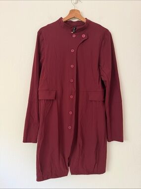 Porto SF Lagenlook Burgundy Red Long Sleeve Tunic Shirt Size 4 Large L Layering